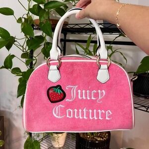 Juicy‎ Couture Velour Handbag Pink Strawberry Y2K Style White Heart Charm